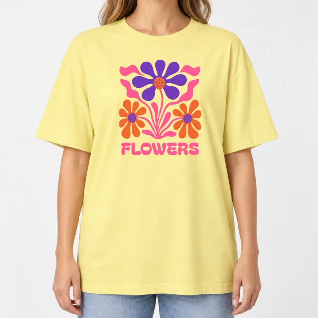 Women´s Boxy Oversized T-Shirt – Flower – Deep Black