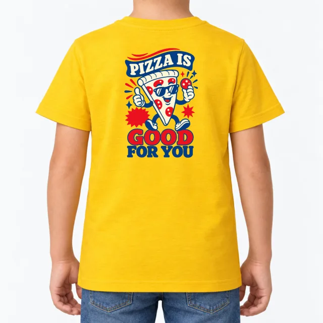Kids T-Shirt – Kinder – Pizza is good for you – Gold