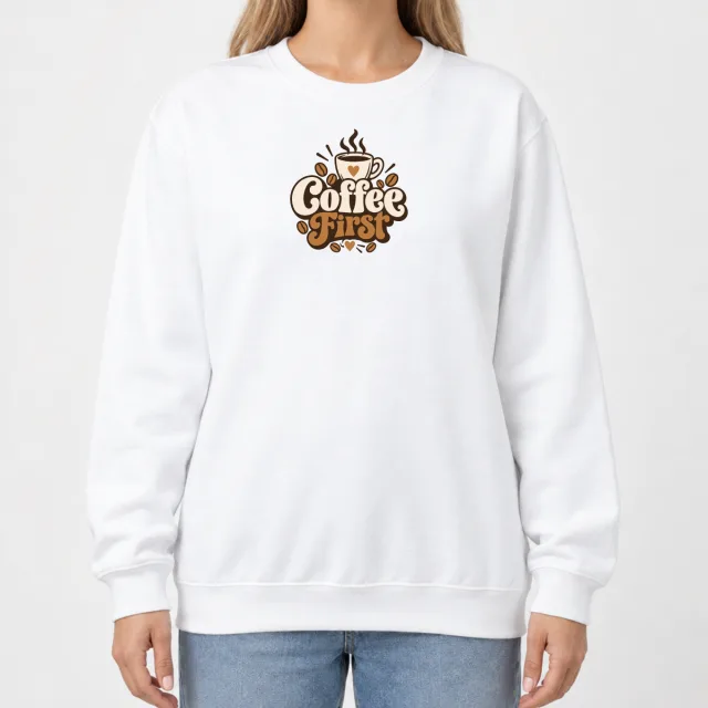 Heavy Blend Crewneck Sweatshirt – Coffee First – White