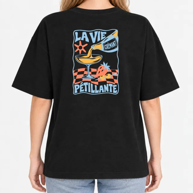 Women´s Boxy Oversized T-Shirt – La Vie Pétillante – Deep Black