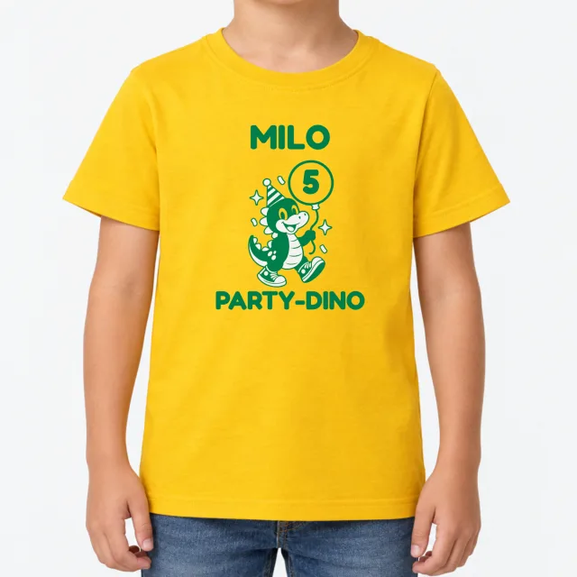 Kids T-Shirt – Kinder – Party-Dino – Gold