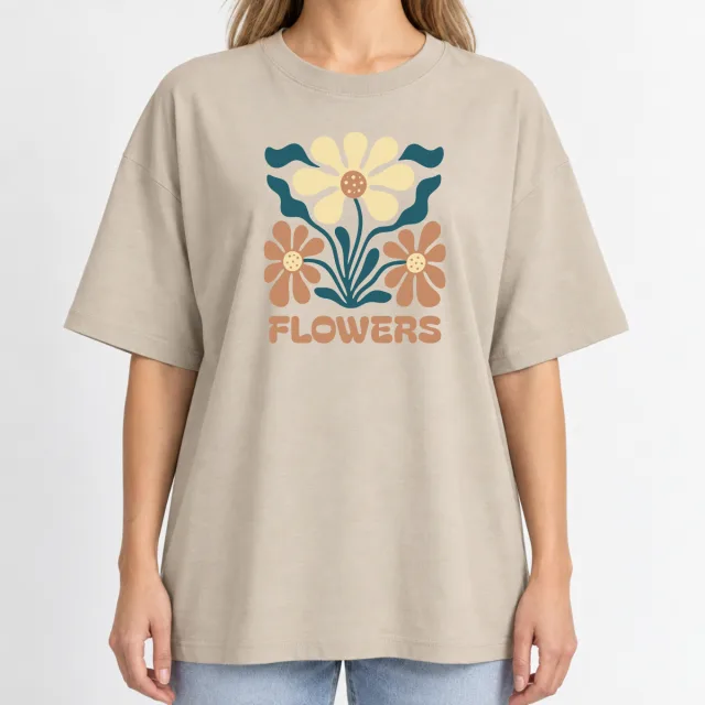 Women´s Boxy Oversized T-Shirt – Flower – Deep Black