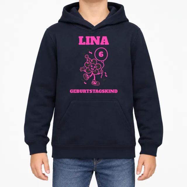 Kids  Hoodie – Geburtstagsblume – Navy