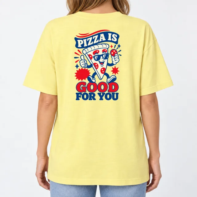 Women´s Boxy Oversized T-Shirt – Pizza is good for you – Deep Black