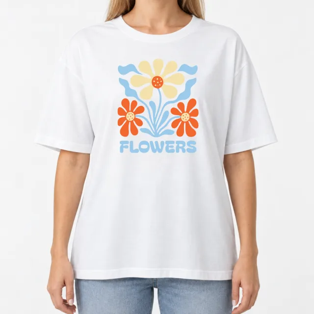 Women´s Boxy Oversized T-Shirt – Flower – Deep Black