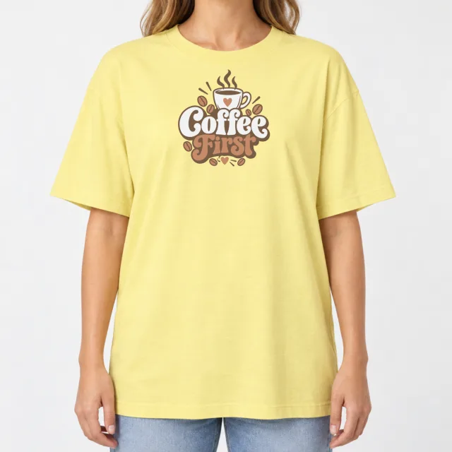 Women´s Boxy Oversized T-Shirt – Coffee First – Deep Black