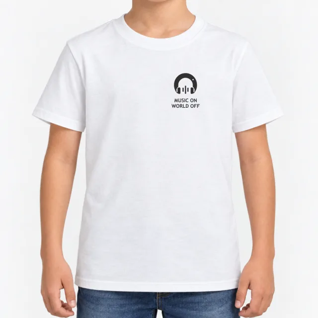 Kids T-Shirt – Kinder – Music On. World Off. – White