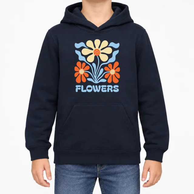 Kids  Hoodie – Flower – Navy