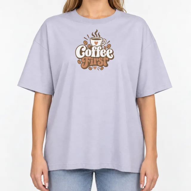 Women´s Boxy Oversized T-Shirt – Coffee First – Deep Black