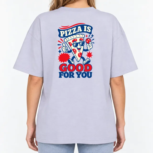 Women´s Boxy Oversized T-Shirt – Pizza is good for you – Deep Black